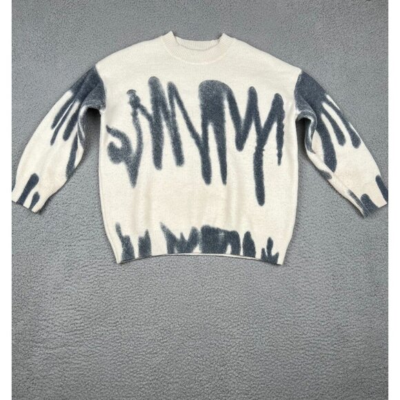 Lelis Collection Womens Sweater Abstract Graffiti Spray Paint Cream/Black XS - Picture 2 of 9